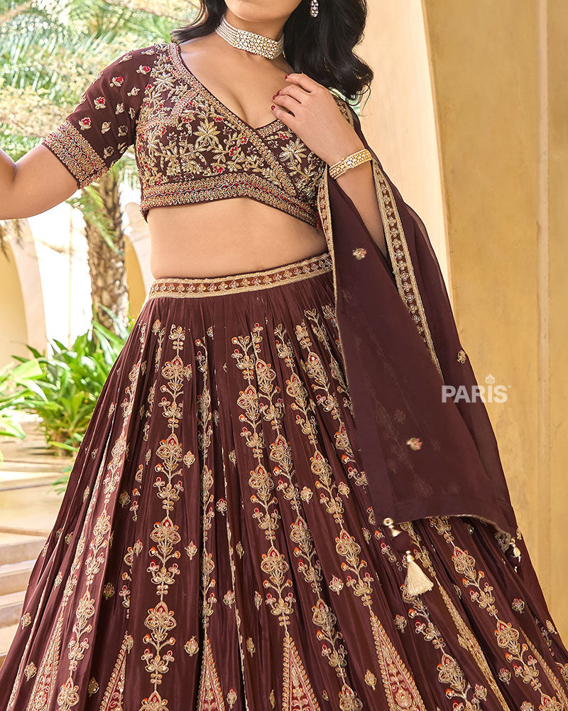 Maroon Golden Detailing Embroidered Lehenga Choli with Matching Dupatta