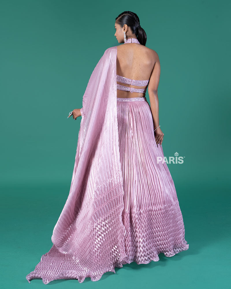 Lavender Pleated Lehenga Embellished Choli and Draped Dupatta