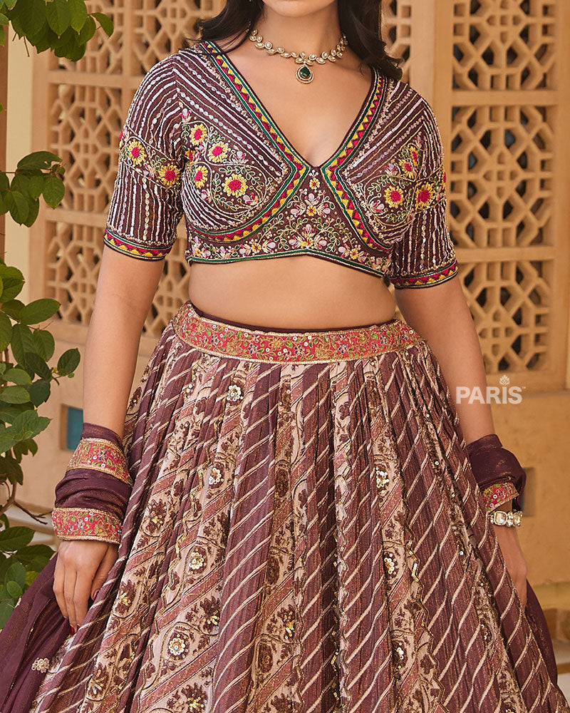 Rose Taupe and Brown Embroidered Lehenga Choli with Decorative Dupatta