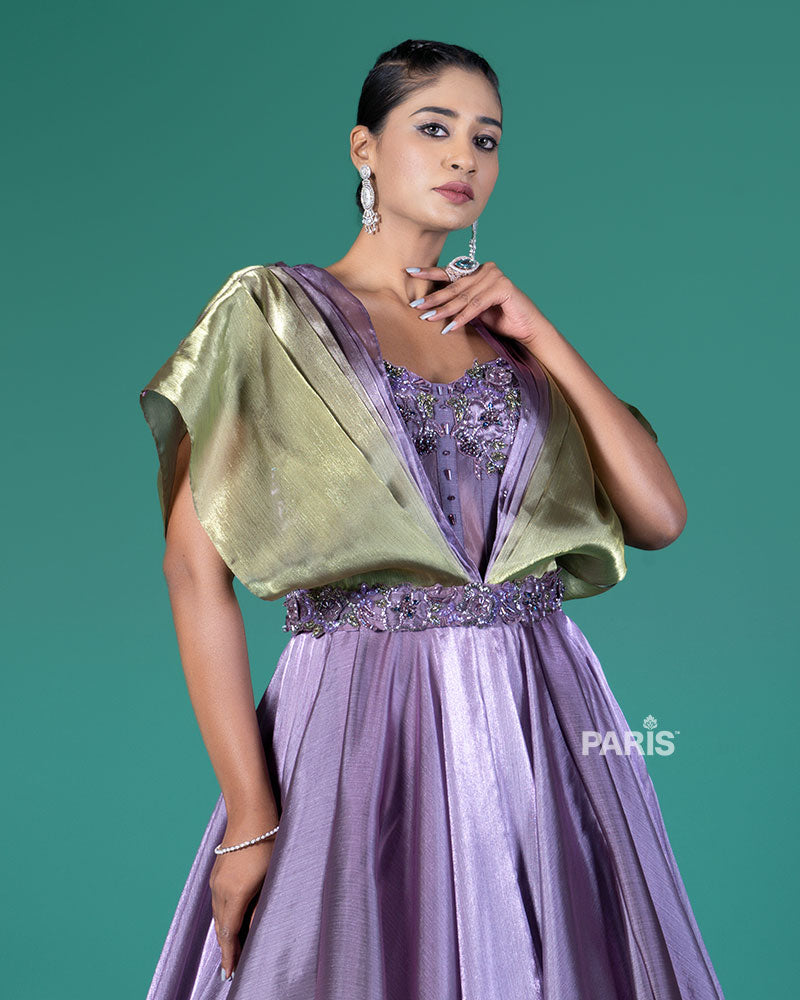 Purple and Green Embellished Gown