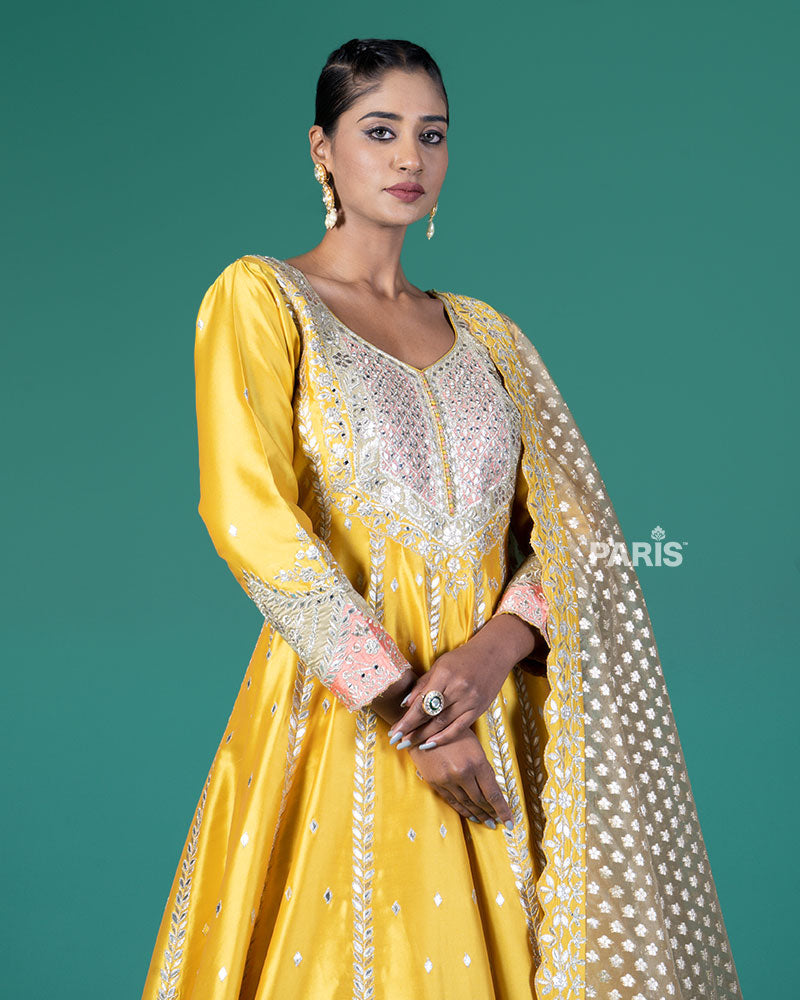 Mustard Yellow Embroidery Embellished Anarkali with Dupatta