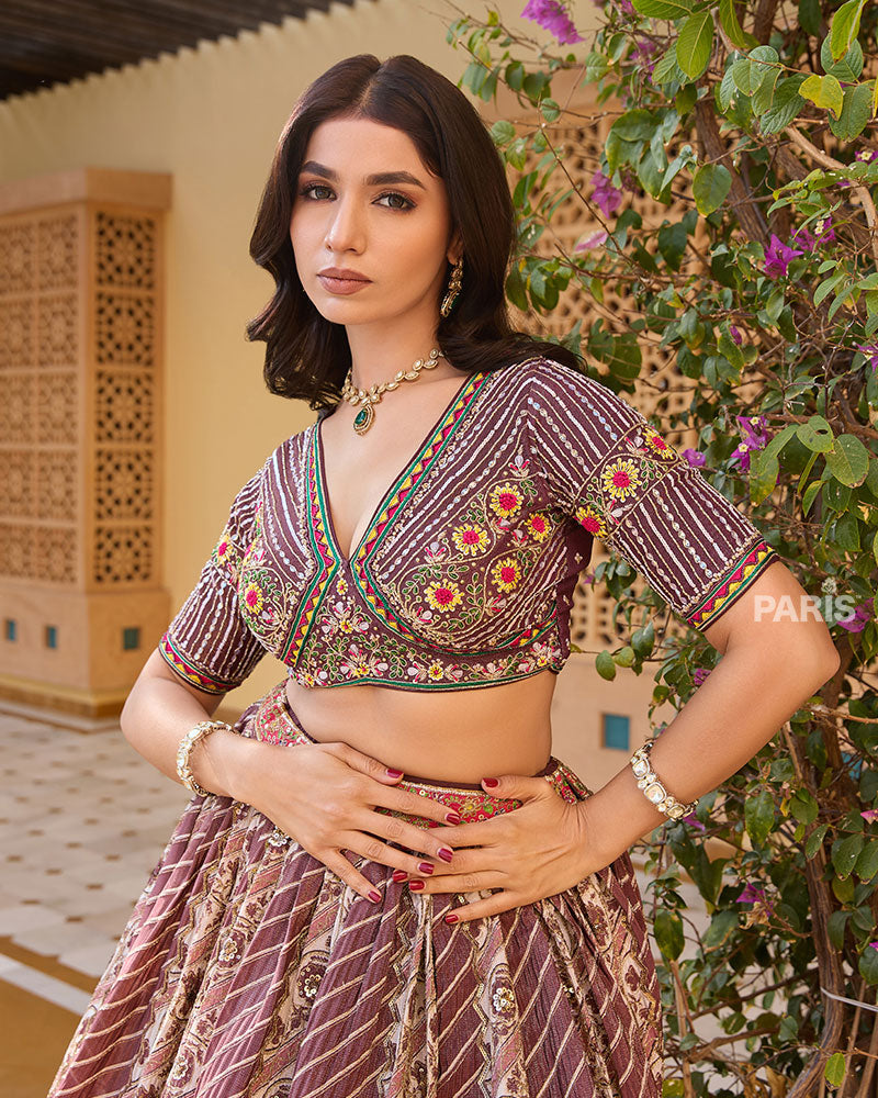 Rose Taupe and Brown Embroidered Lehenga Choli with Decorative Dupatta