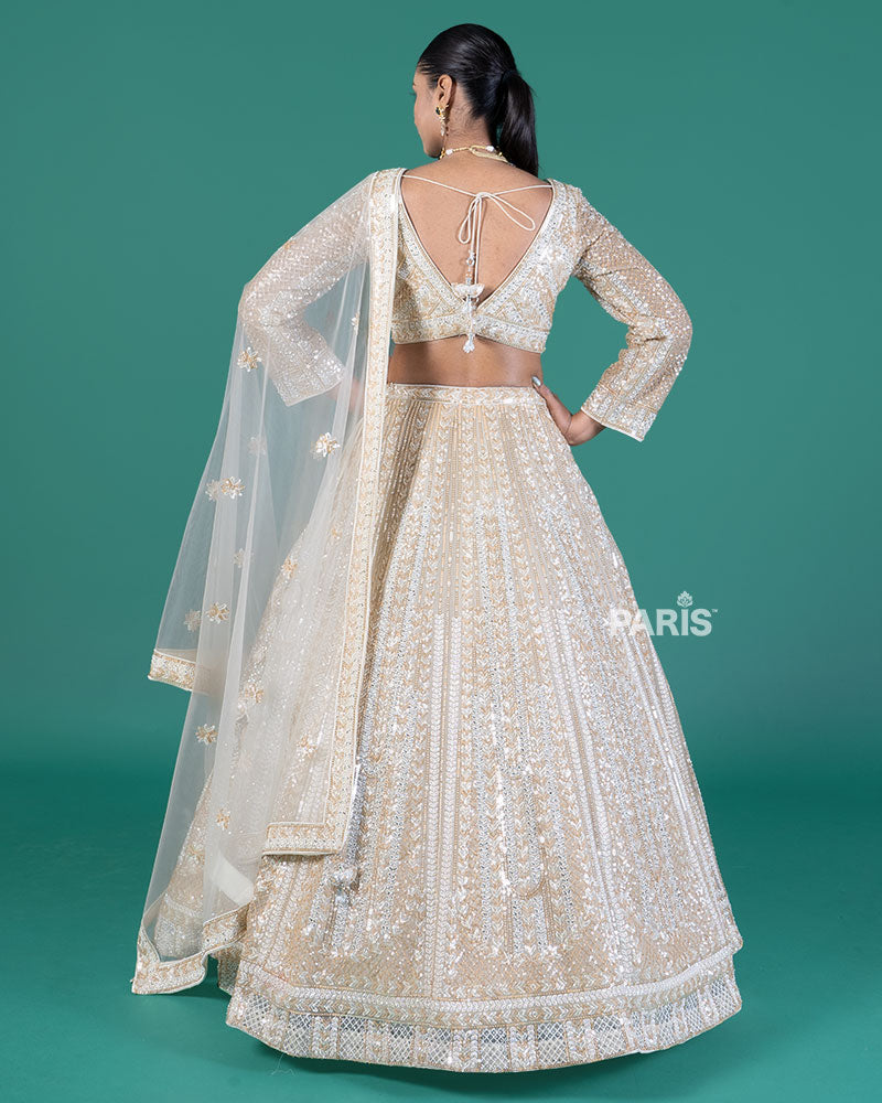 Cream Sequined Lehenga Choli with Dupatta