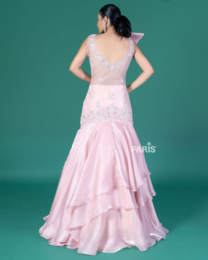 Blush Pink Belle Asymmetrical Embellished Gown
