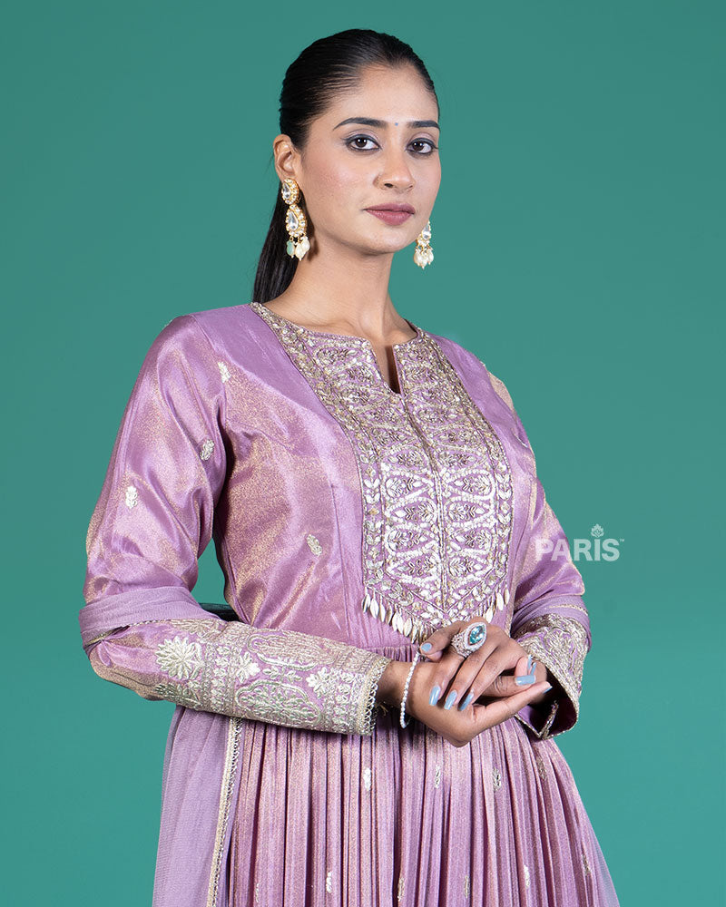 Purple Embroidered Gown with Dupatta