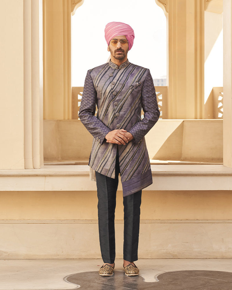 Violet Embroidered Indo Western Sherwani Set