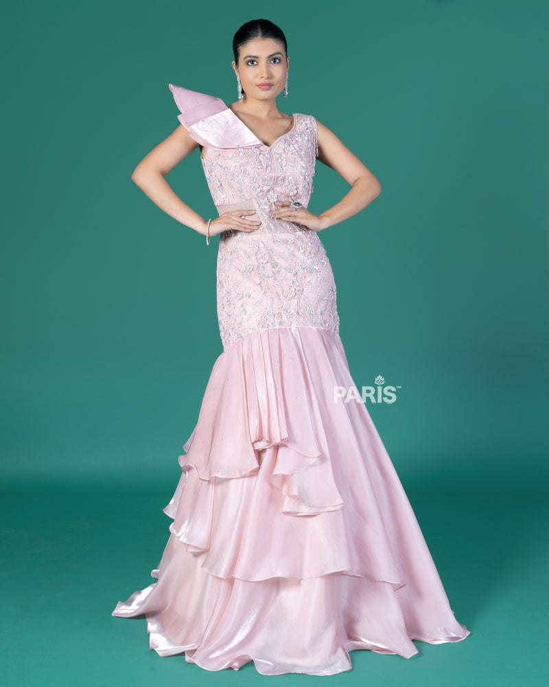 Blush Pink Belle Asymmetrical Embellished Gown