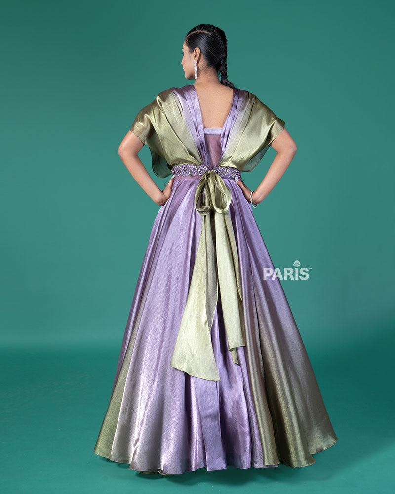 Purple and Green Embellished Gown