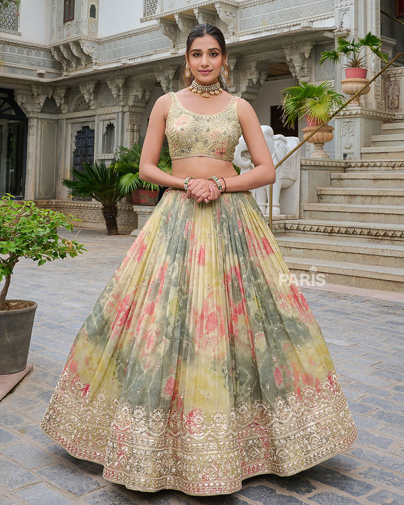 Multi-Color Digital Print Lehenga Choli with Pastel Green Dupatta
