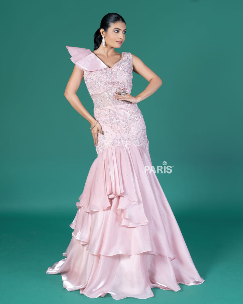 Blush Pink Belle Asymmetrical Embellished Gown