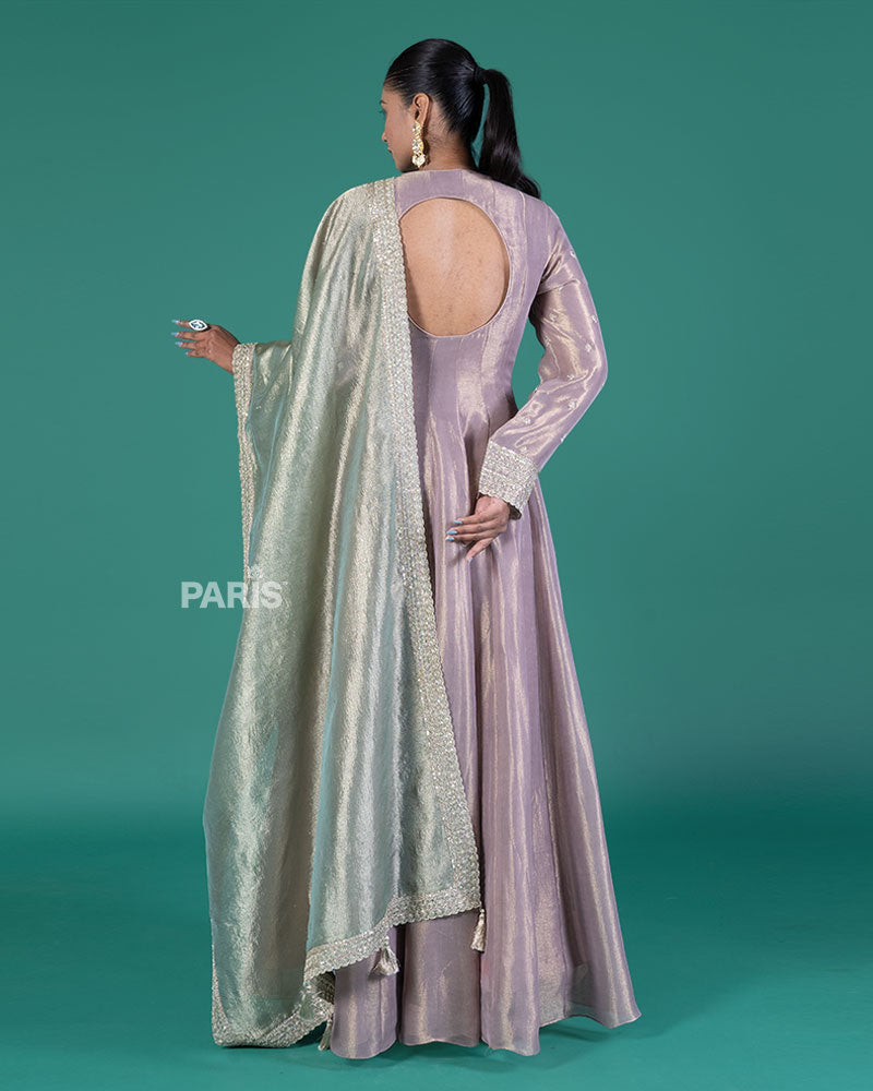 Purple Beaded Embellished Gown with Sage Green Dupatta