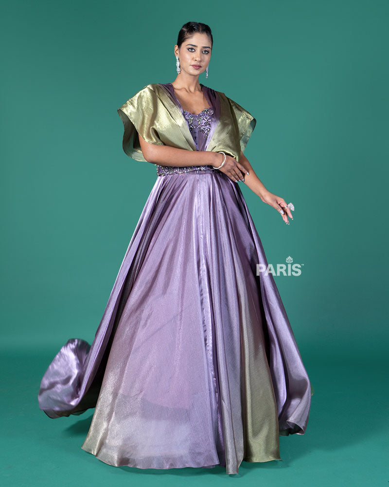 Purple and Green Embellished Gown