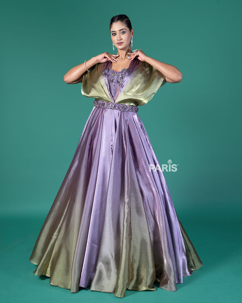 Purple and Green Embellished Gown