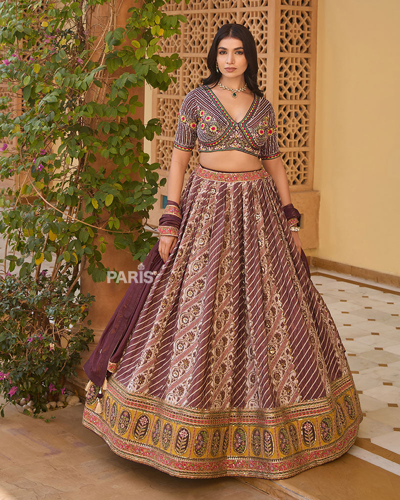 Rose Taupe and Brown Embroidered Lehenga Choli with Decorative Dupatta