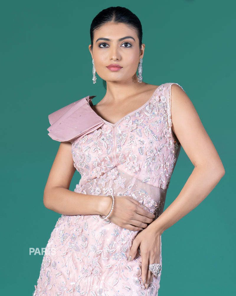 Blush Pink Belle Asymmetrical Embellished Gown