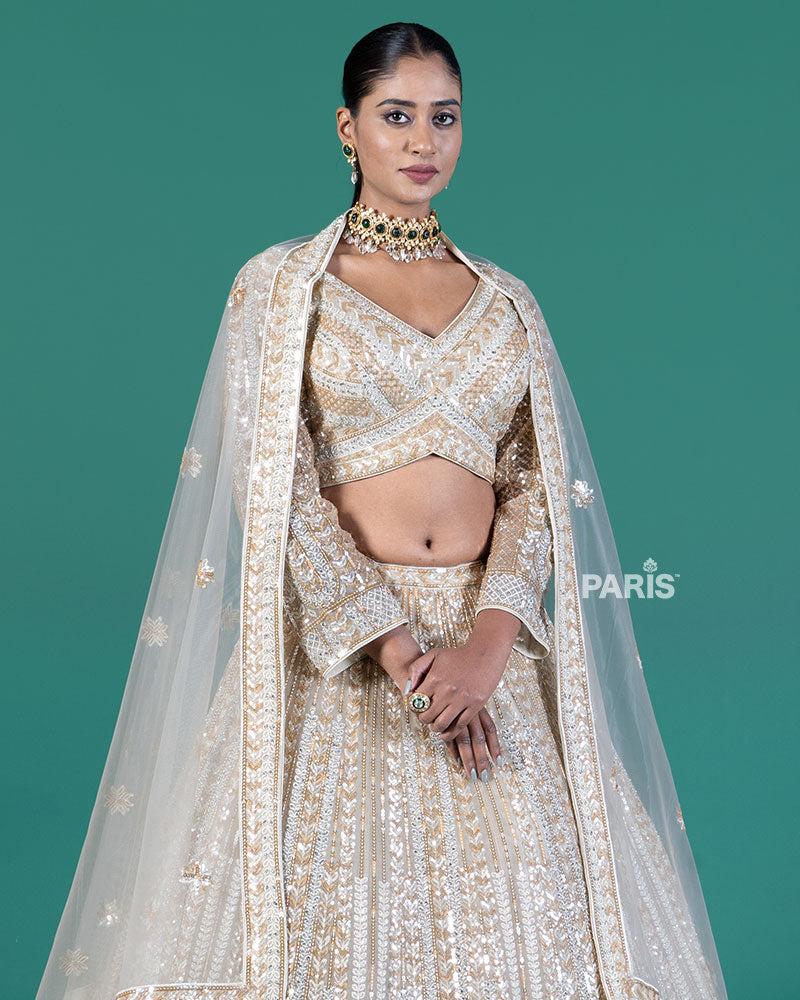 Cream Sequined Lehenga Choli with Dupatta