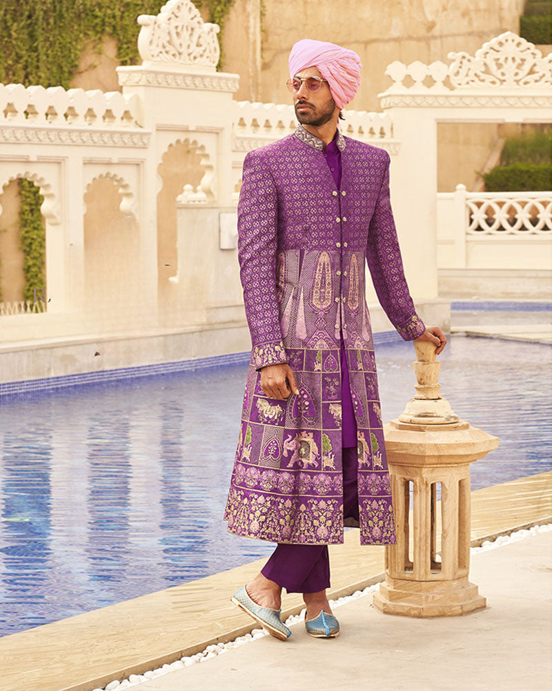 Violet Kurta Pajama With Long Floral Printed Coat