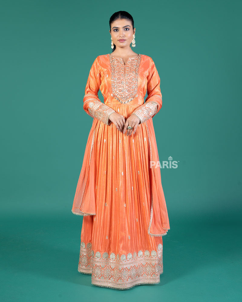 Orange Embroidered Anarkali Suit with Dupatta