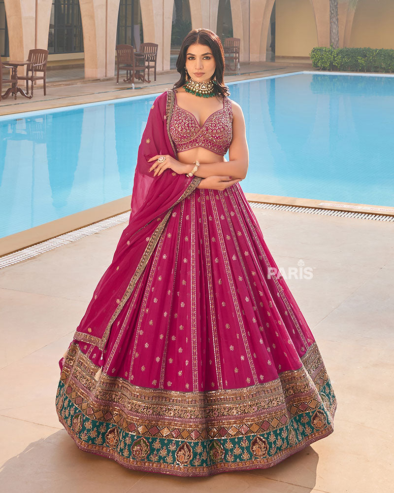 Magenta Intricate Sequins Embroidery Lehenga Choli with Matching Dupatta