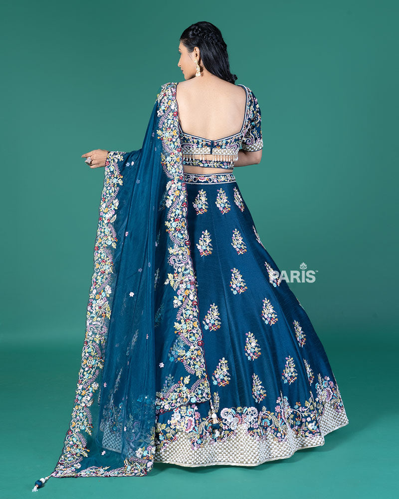 Blue Embroidered Lehenga Choli with Organza Dupatta
