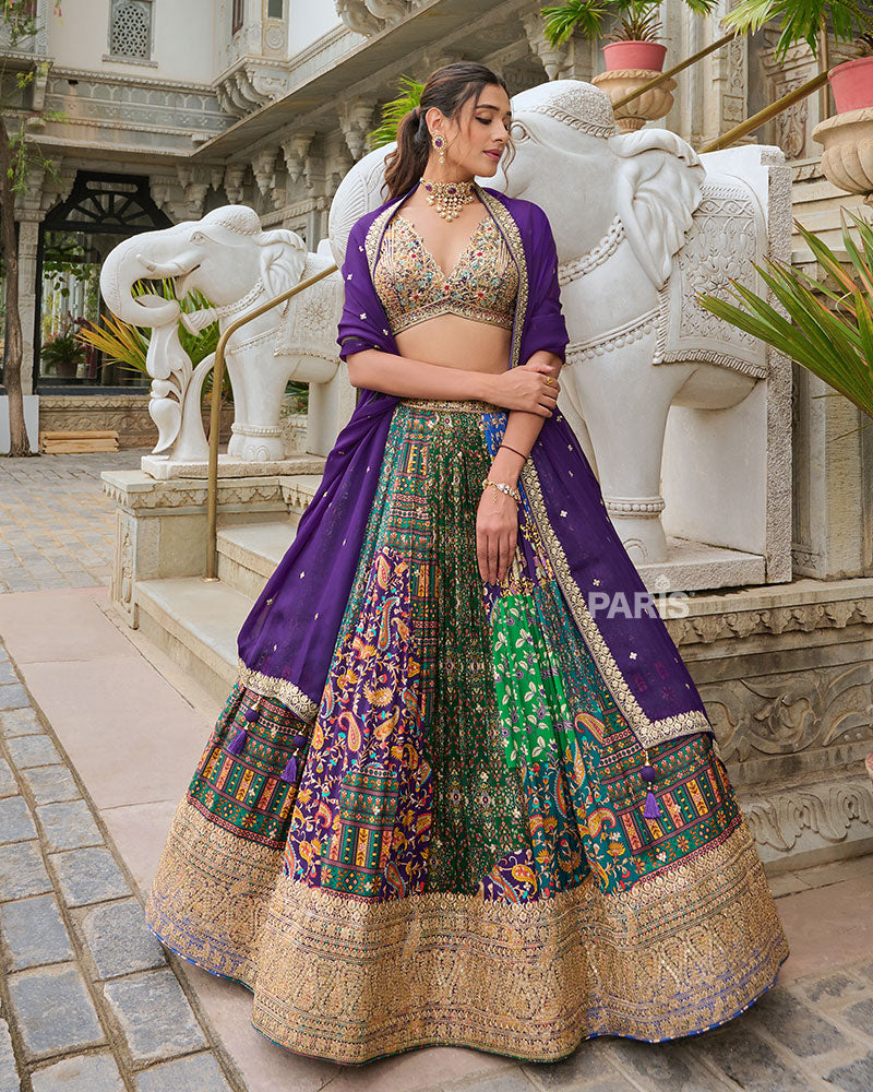 Vibrant Multi-Color Digital Print Lehenga Choli with violet Dupatta