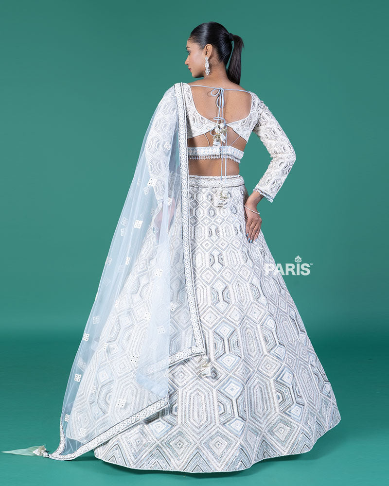 Grey Silver Lehenga and Embroidered Gray Choli with Matching Dupatta