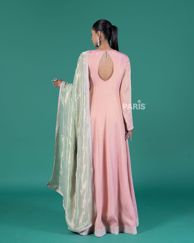 Dusty Rose Beaded Embellished Gown with Sage Green Dupatta