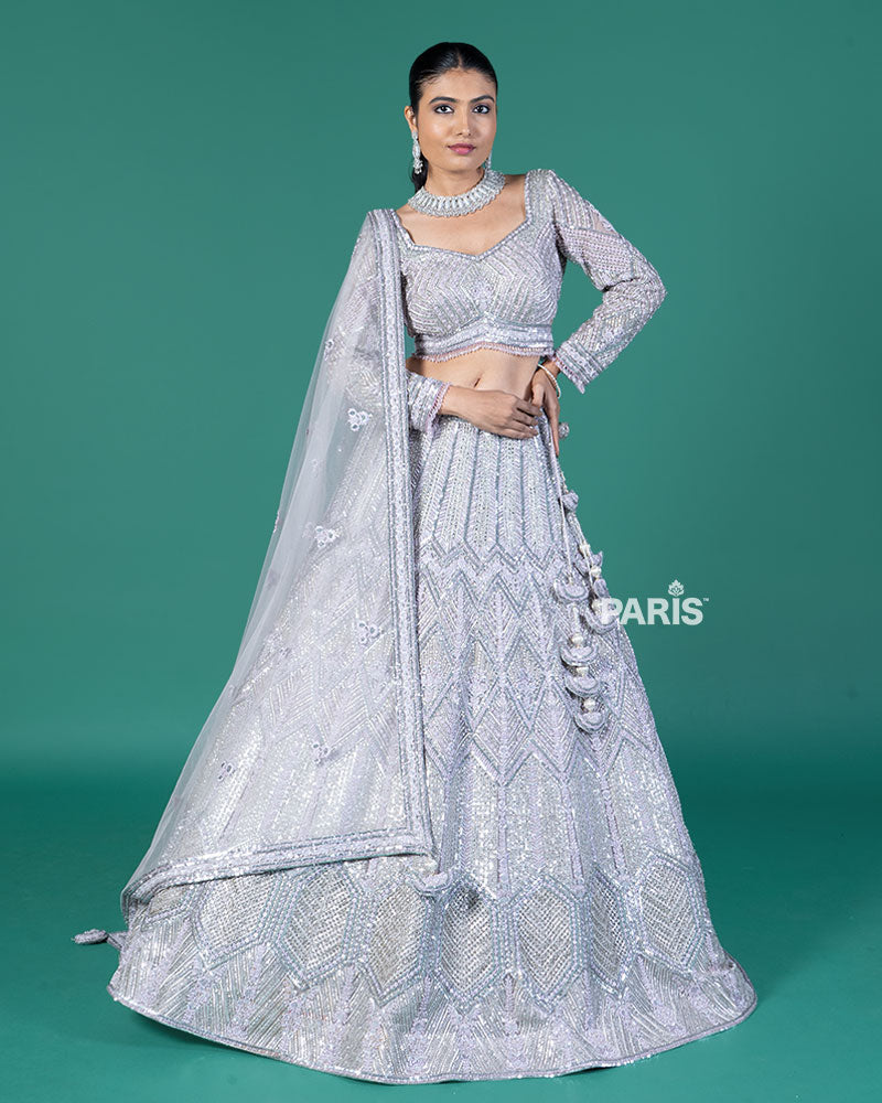 Lilac Silver Lehenga and Embroidered Choli with Matching Dupatta