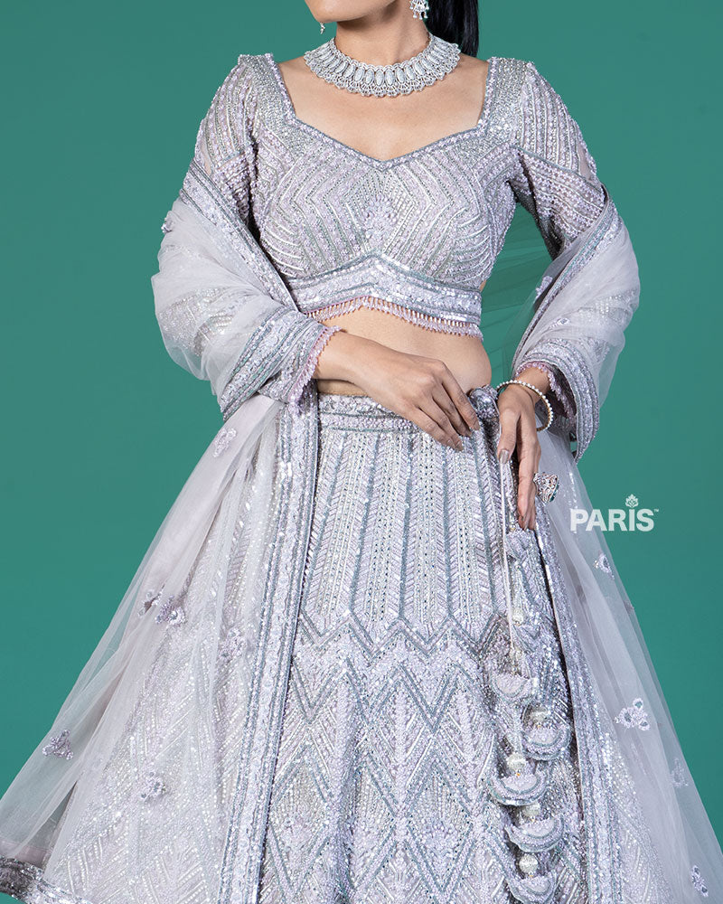 Lilac Silver Lehenga and Embroidered Choli with Matching Dupatta