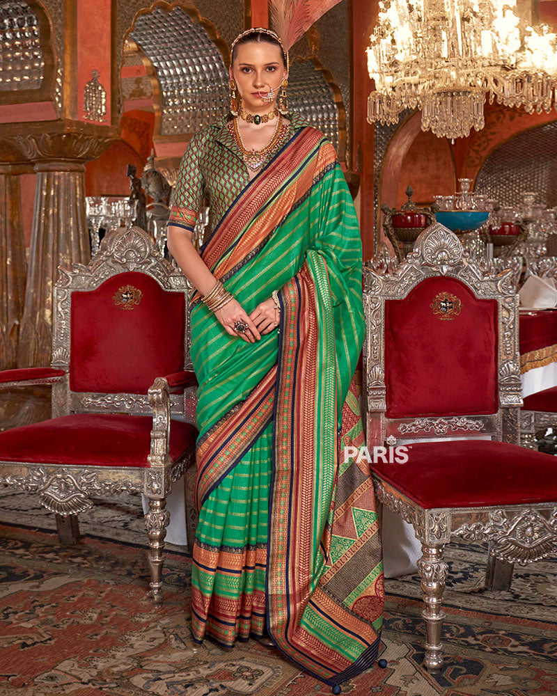 Green Kanjivaram Silk Saree with Unstitched Blouse