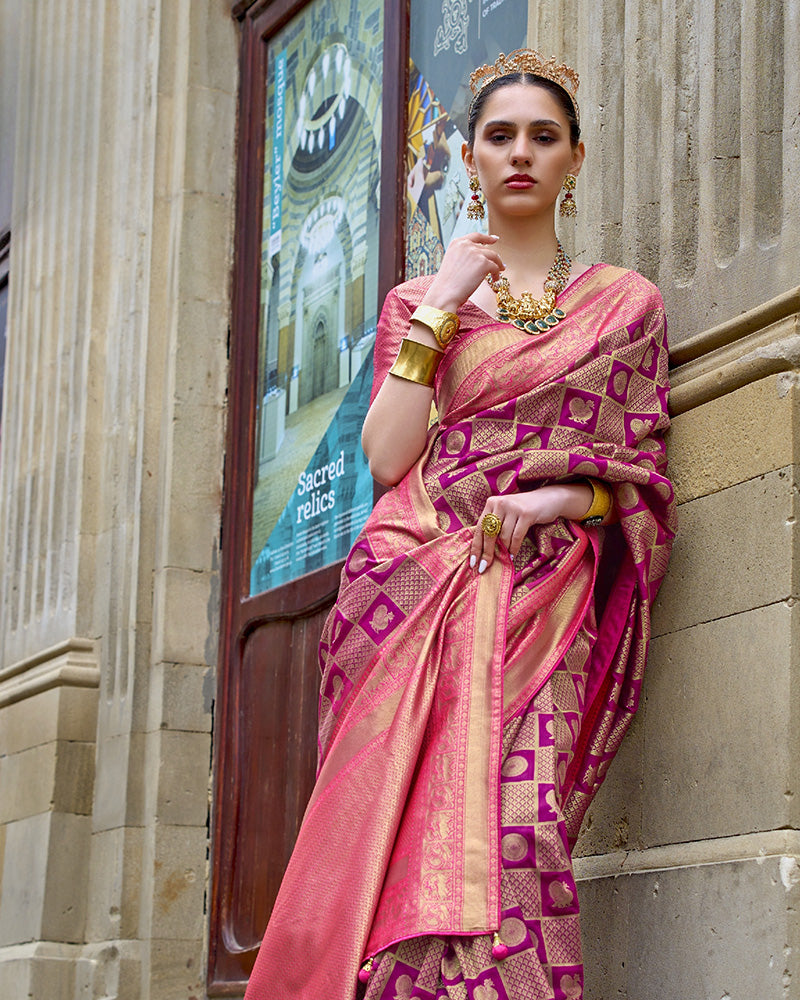 Wine  Pure Silk Saree With Border Art with Unstitched Blouse