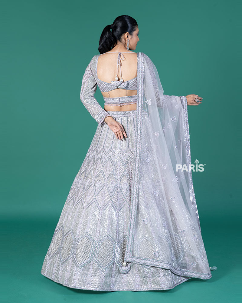 Lilac Silver Lehenga and Embroidered Choli with Matching Dupatta