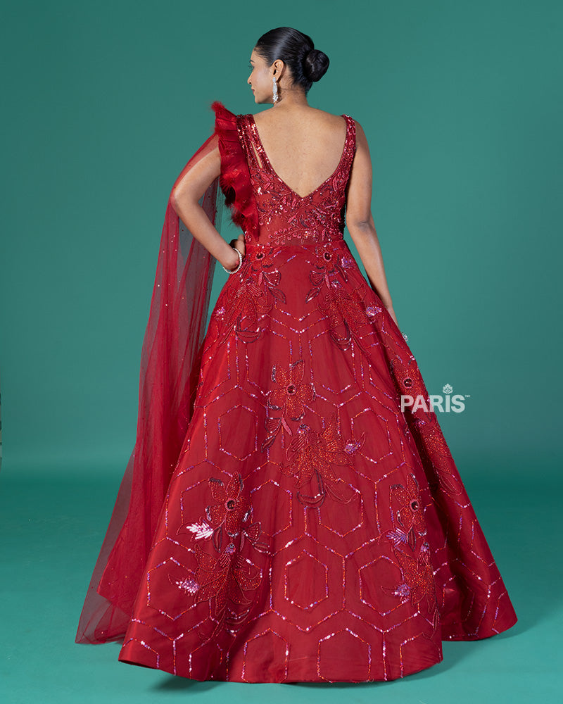 Red Embellished Party Wear Gown