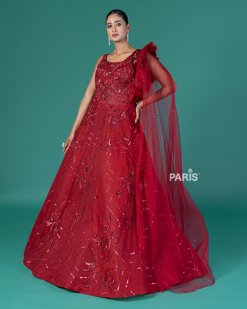 Red Embellished Party Wear Gown