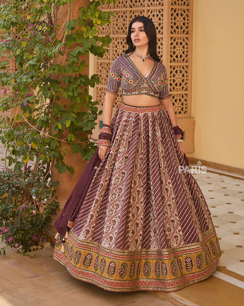 Rose Taupe and Brown Embroidered Lehenga Choli with Decorative Dupatta
