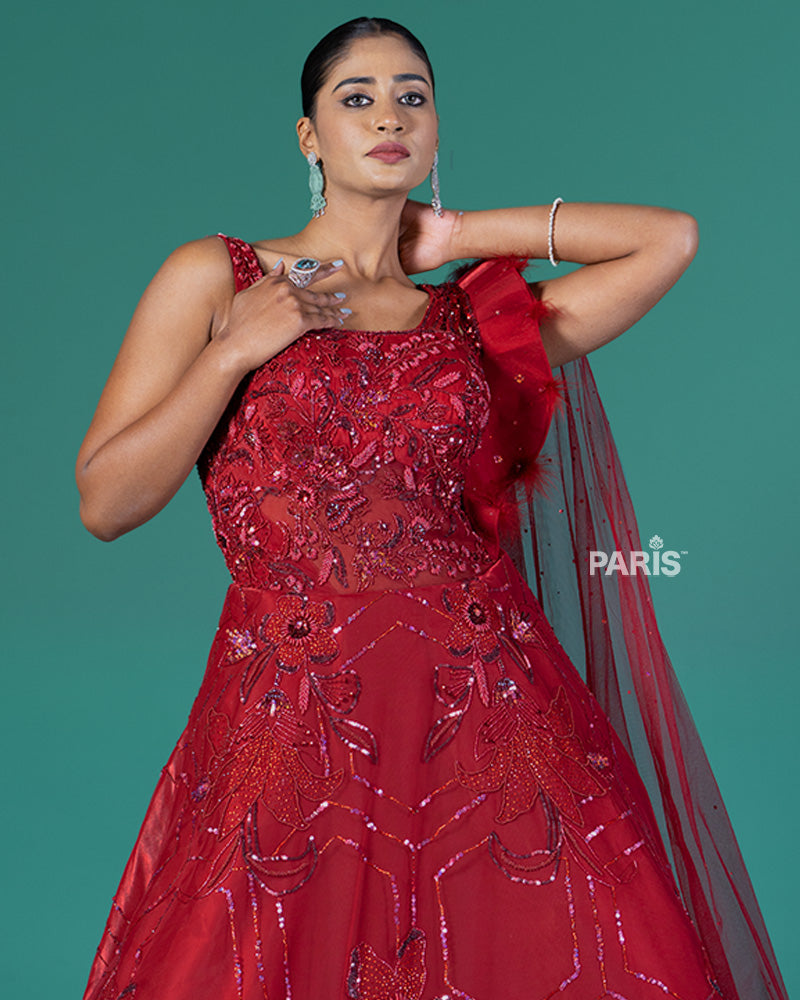 Red Embellished Party Wear Gown