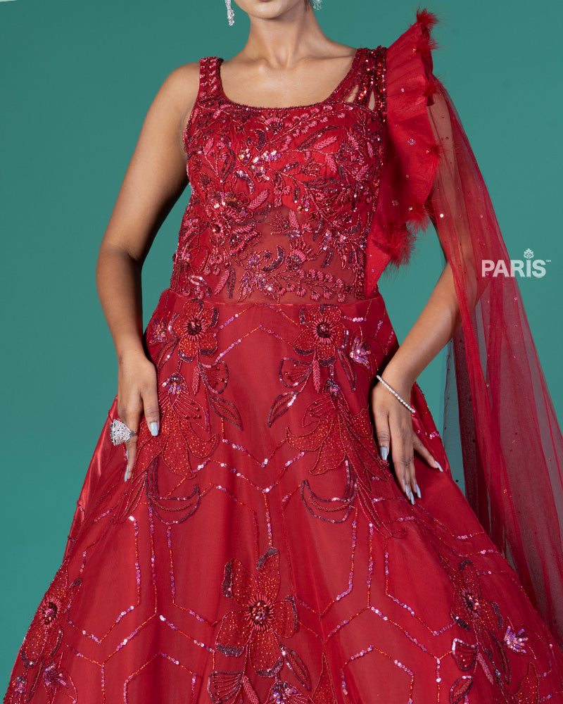 Red Embellished Party Wear Gown