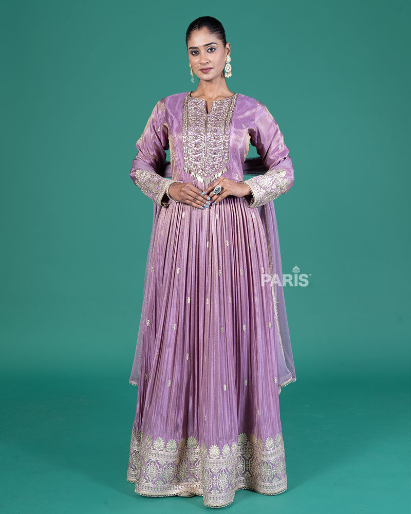 Purple Embroidered Gown with Dupatta