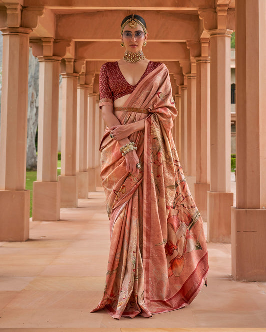 Apple Blossom Cotton Silk Saree With Unstitched Blouse