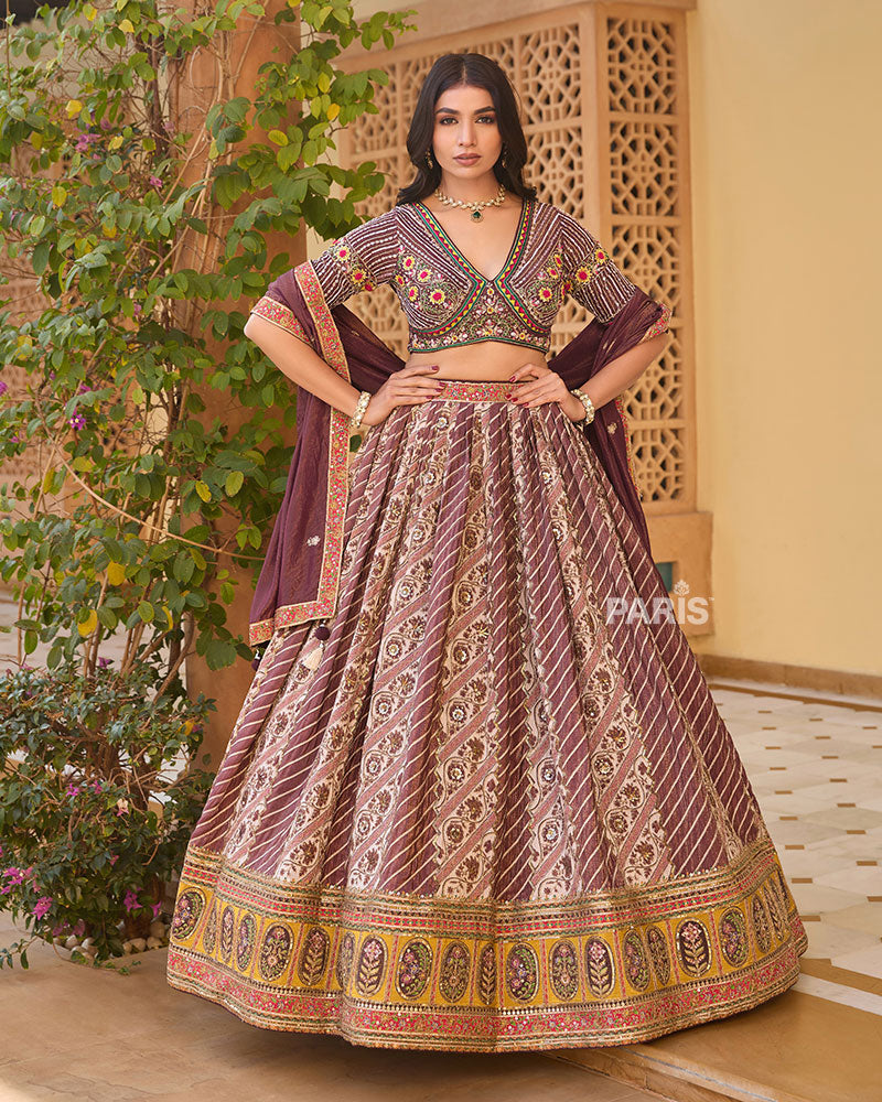 Rose Taupe and Brown Embroidered Lehenga Choli with Decorative Dupatta