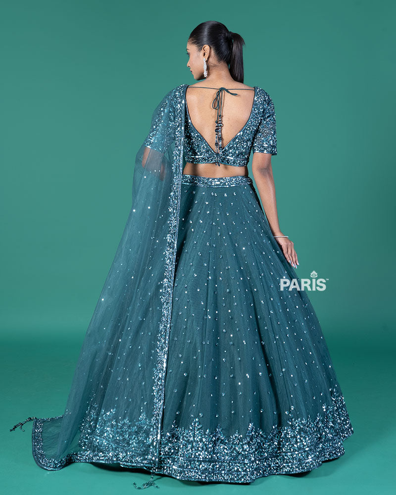 Teal Embellished Lehenga Choli with Dupatta