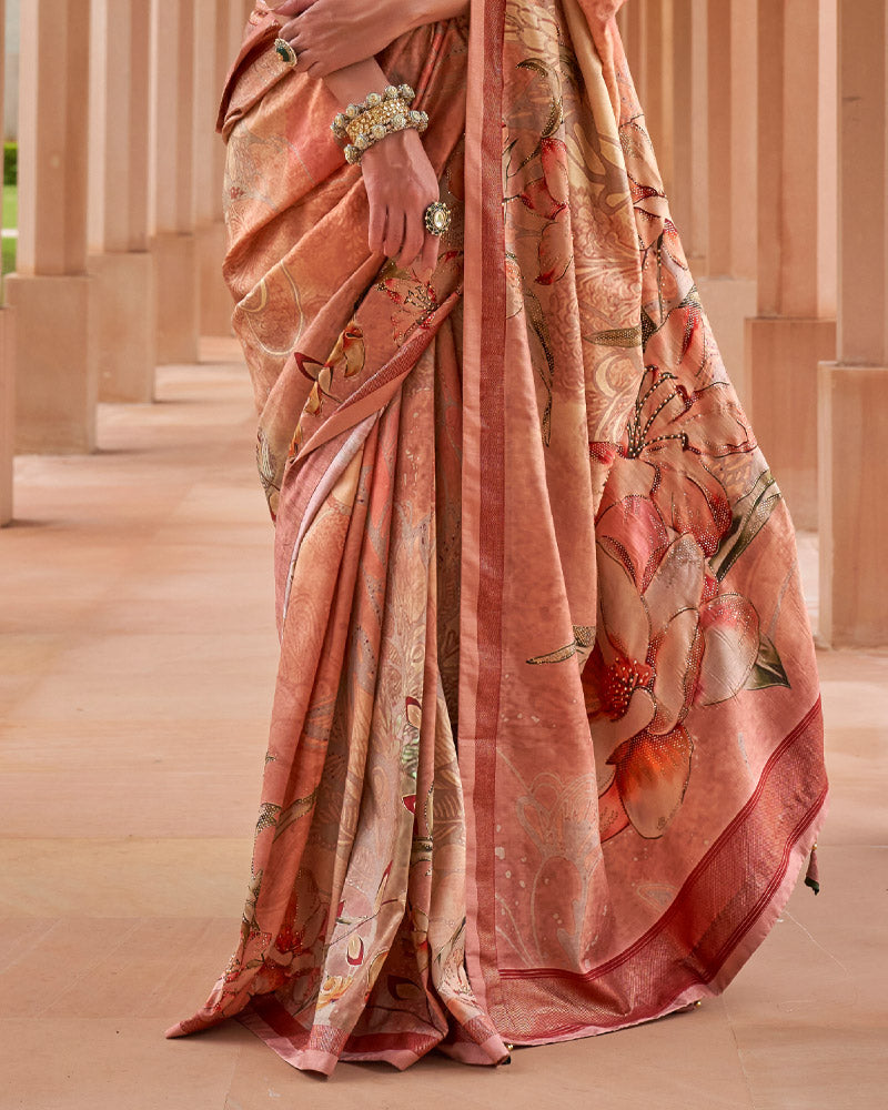 Apple Blossom Cotton Silk Saree With Unstitched Blouse