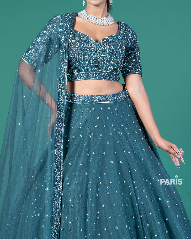 Teal Embellished Lehenga Choli with Dupatta