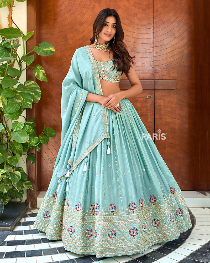 Sky Blue Embroidered Lehenga Choli with Dupatta