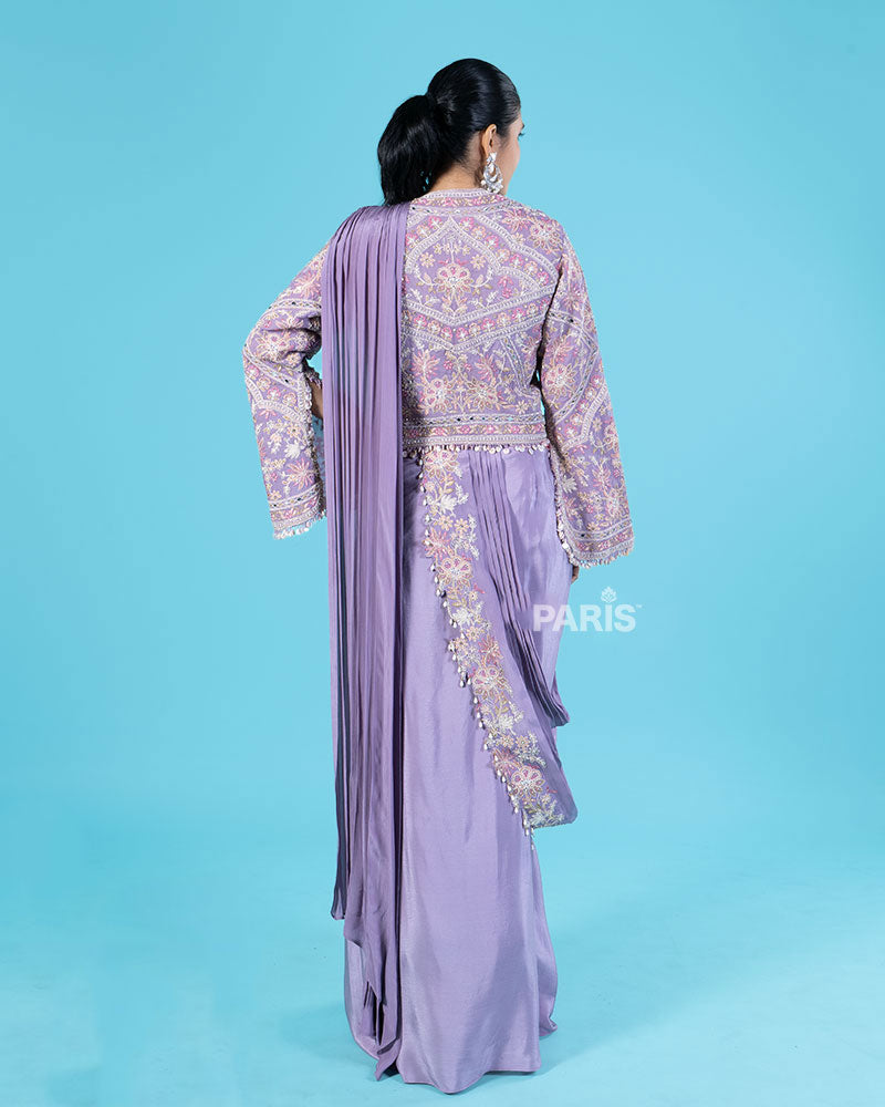 Lavender Ready to Wear Saree with Embroidered Blouse and Jacket