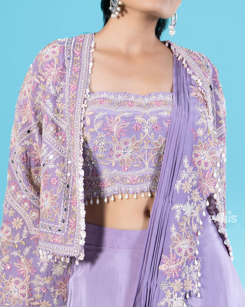 Lavender Ready to Wear Saree with Embroidered Blouse and Jacket