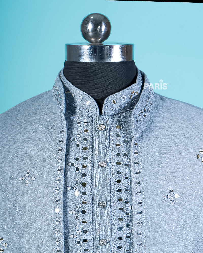 Light Blue Embroidered Kurta Jacket with Pajama