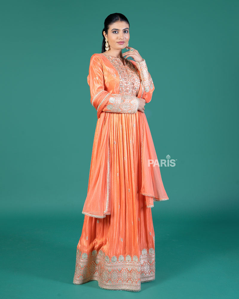 Orange Embroidered Anarkali Suit with Dupatta