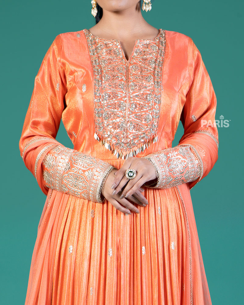 Orange Embroidered Anarkali Suit with Dupatta