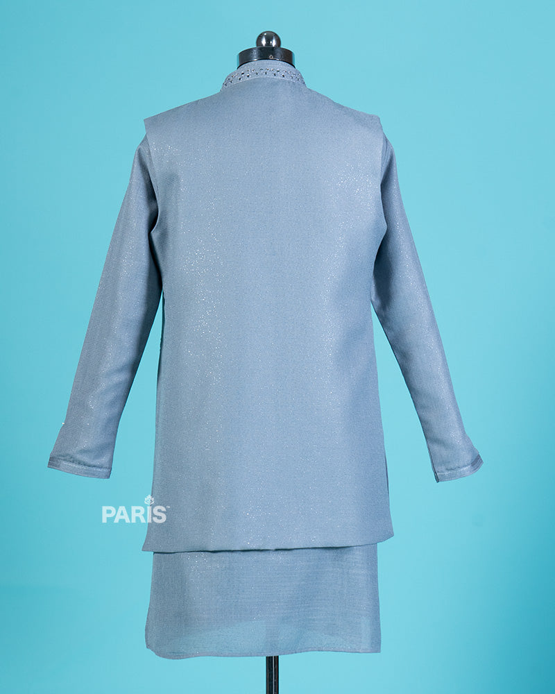 Light Blue Embroidered Kurta Jacket with Pajama